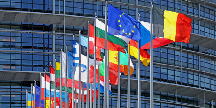 Flaggen vor Europäischem Parlament
