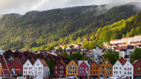 Hausfassaden in Bergen, Norwegen