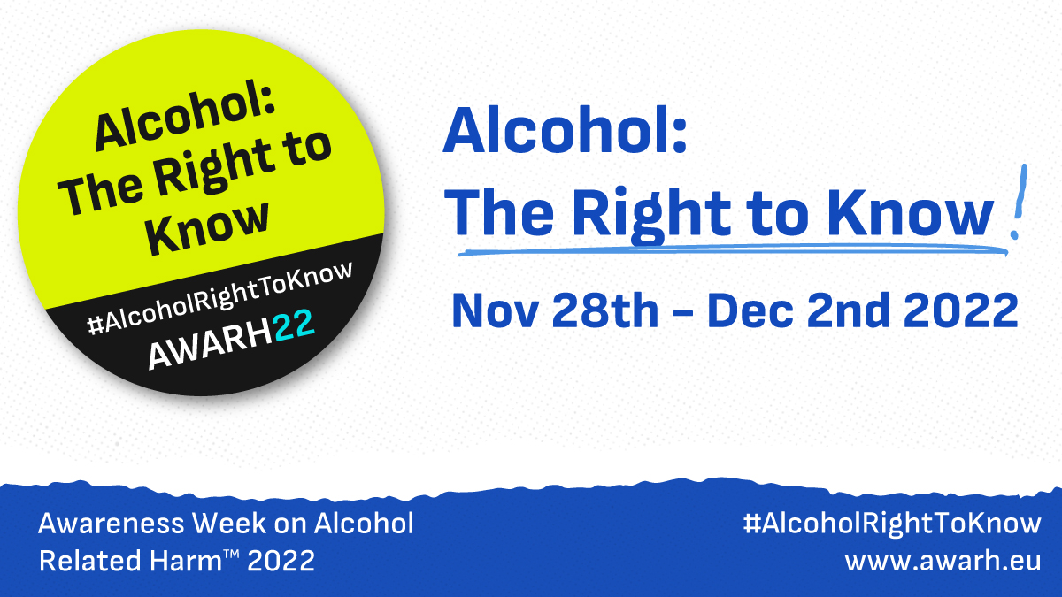 Kampagnen-Logo mit Text 'Alcohol: The Right to Know!'