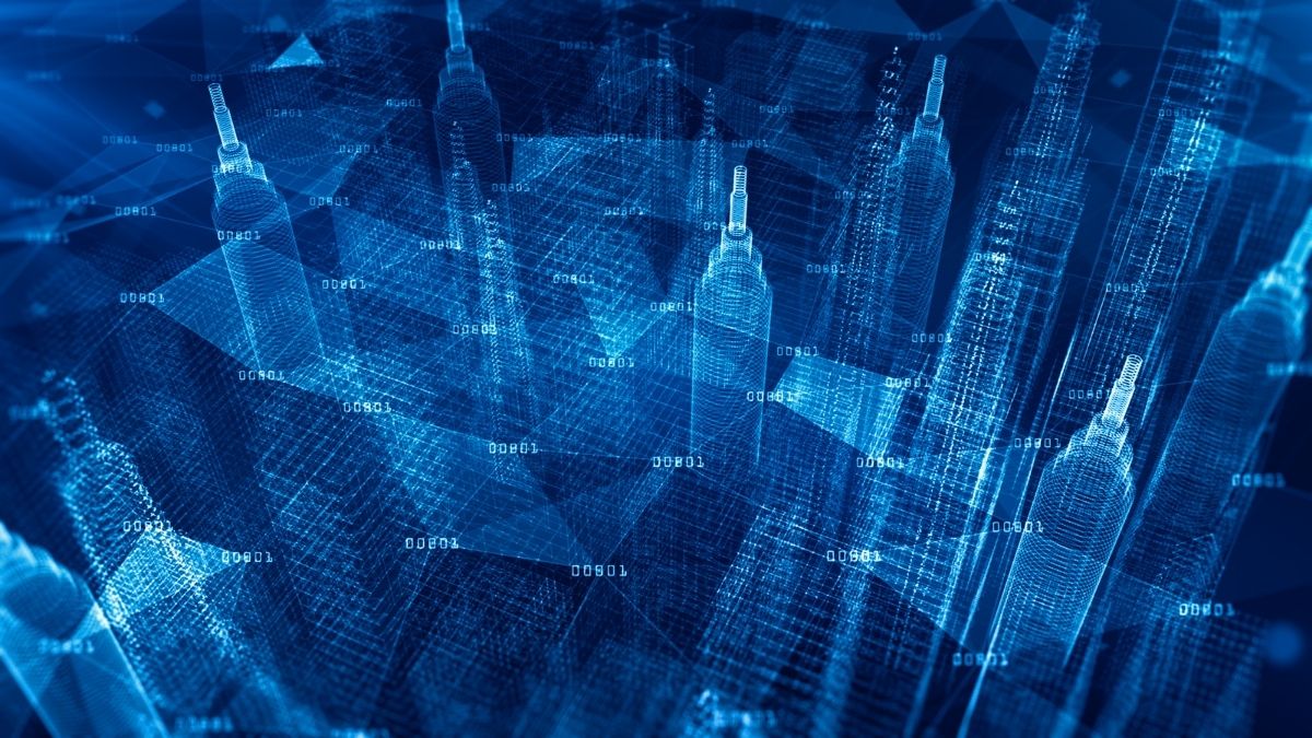 Digitalisiertes Stadtbild mit Hochhäusern