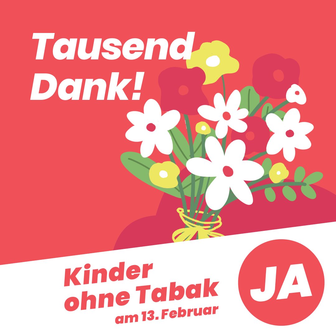 Kinder ohne Tabak-Initative twittert am 13.2.2022: Tausend Dank! mit Blumenstrauß-Grafik