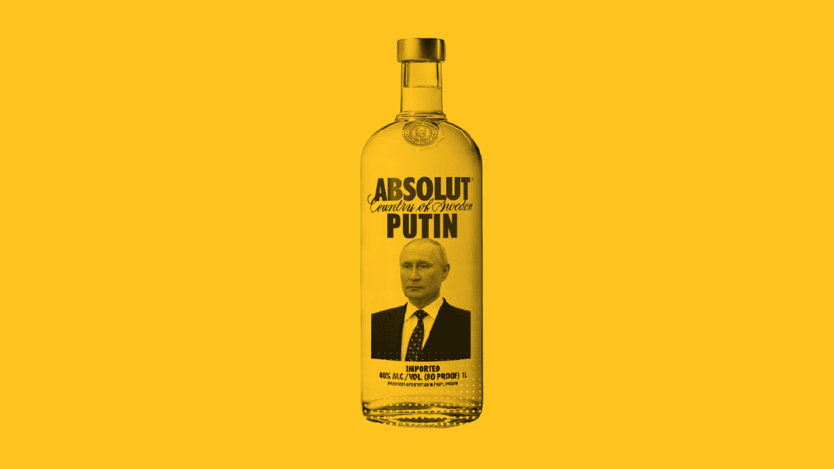 Wodka-Flasche mit Putin-Bild