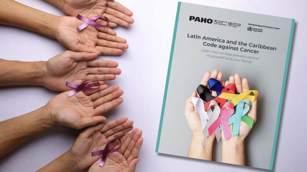 Offene Hände, in denen Krebsschleifen liegen sowie die Titelseite des Lateinamerikanischen Krebskodex'.