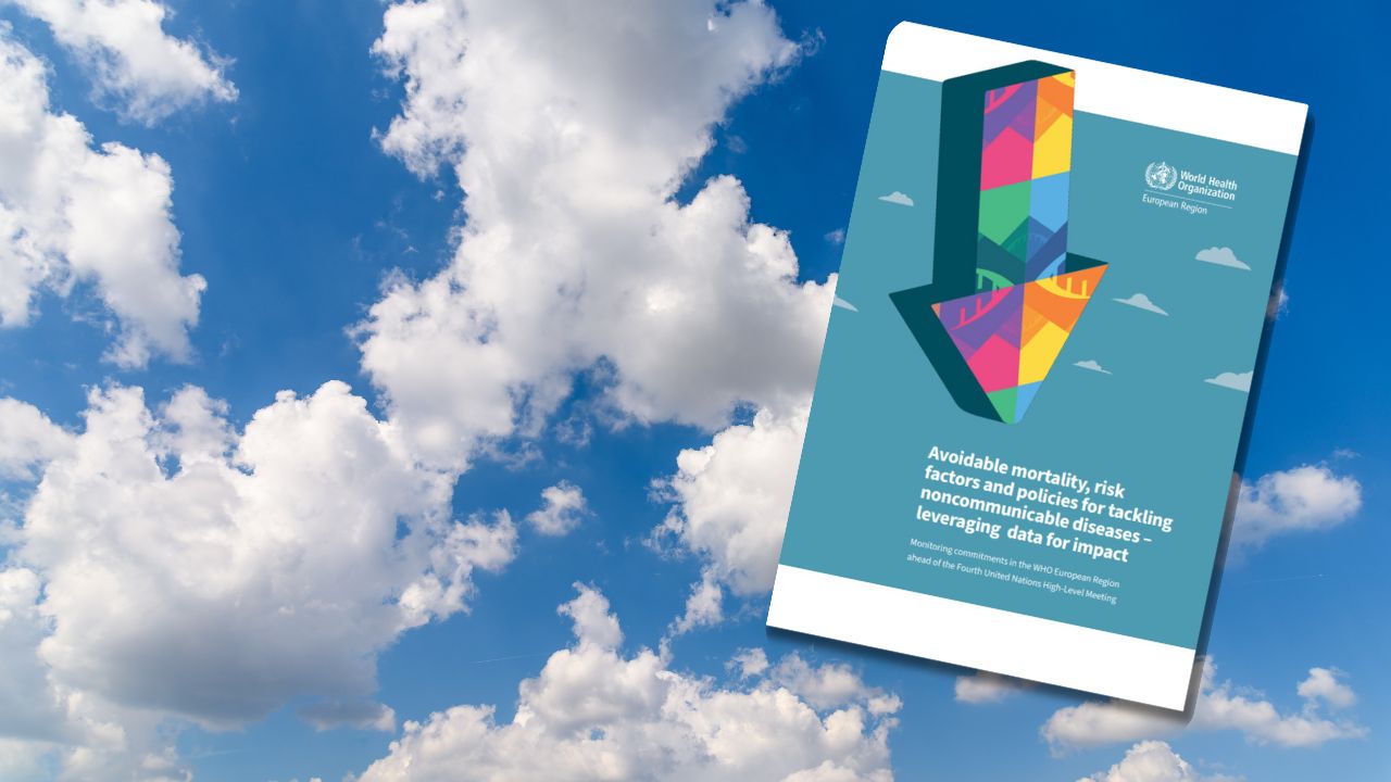 Cover-Abbildung des WHO-Papiers 'Avoidable mortality, risk factors and policies for tackling noncommunicable diseases – leveraging data for impact' vor Wolkenhimmel.