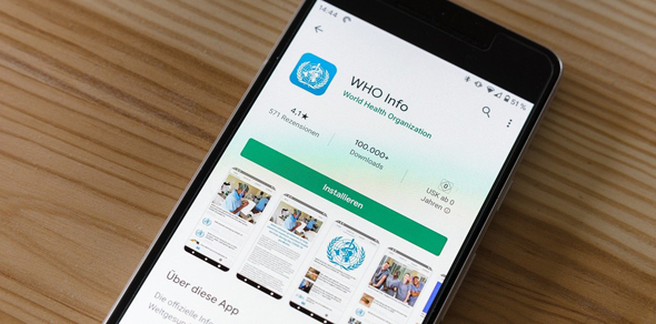 Smartphone mit App der Weltgesundheitsorganisation