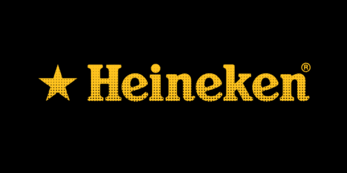 Heineken-Logo in gelb vor schwarzem Hintergrund.