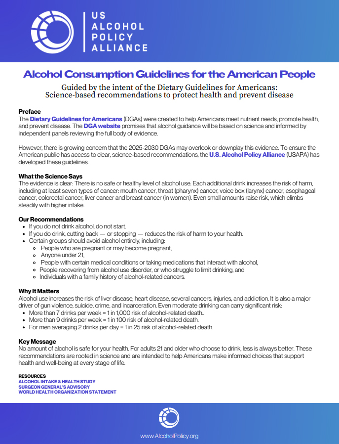 Titelseite 'Alcohol Consumption Guidelines for the American People'.