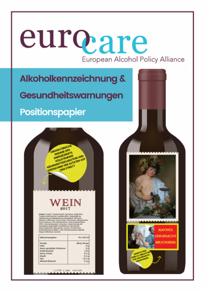 Titelseite der Broschüre Alkoholkennzeichnung und Gesundheitswarnungen.