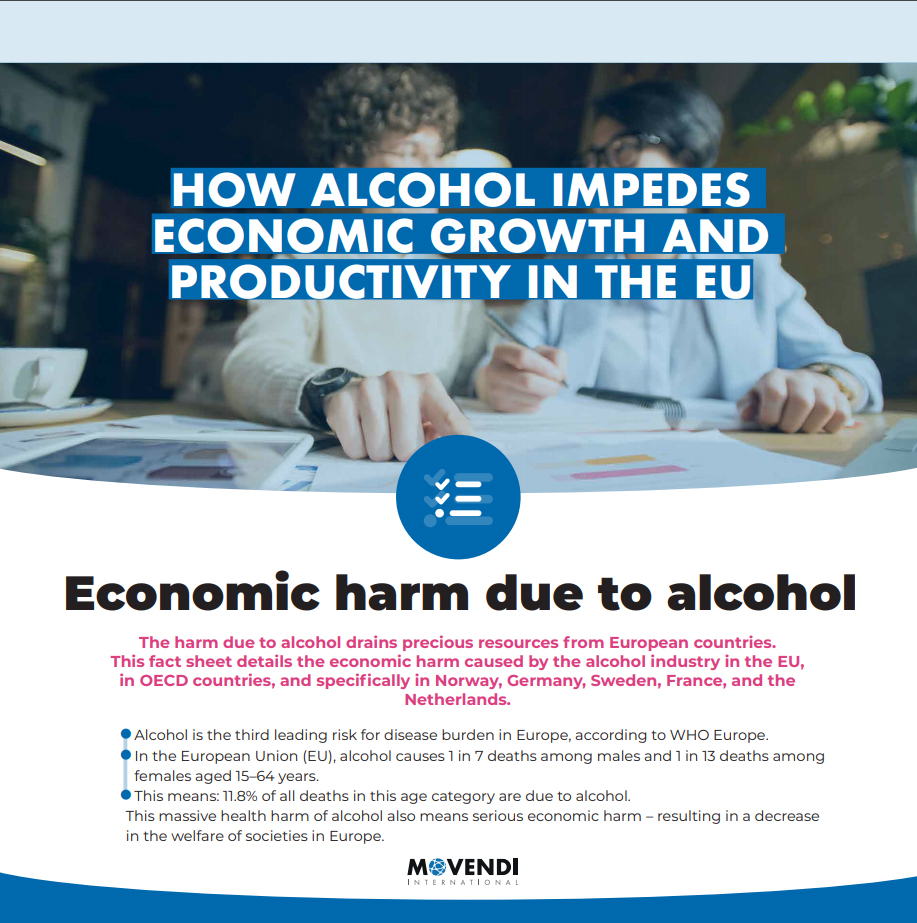 Titelseite des Movendi-Facsheets 'Economic harm due to alcohol'.