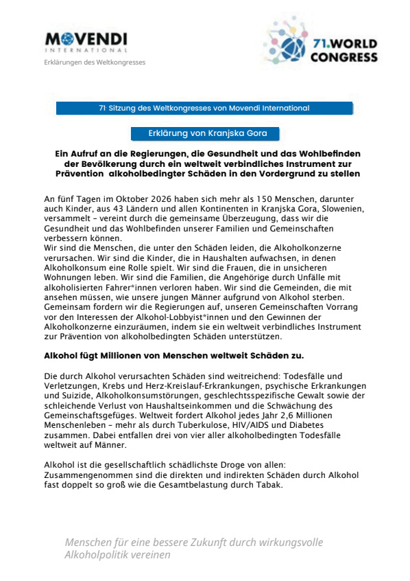 Titelseite der Erklärung von Kranjska Gora.