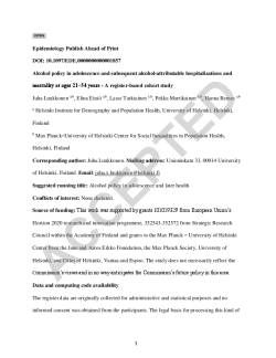 Alcohol policy in adolescence and subsequent alcohol-attributable hospitalizations and mortality at ages 21–54 years – A register-based cohort s-2