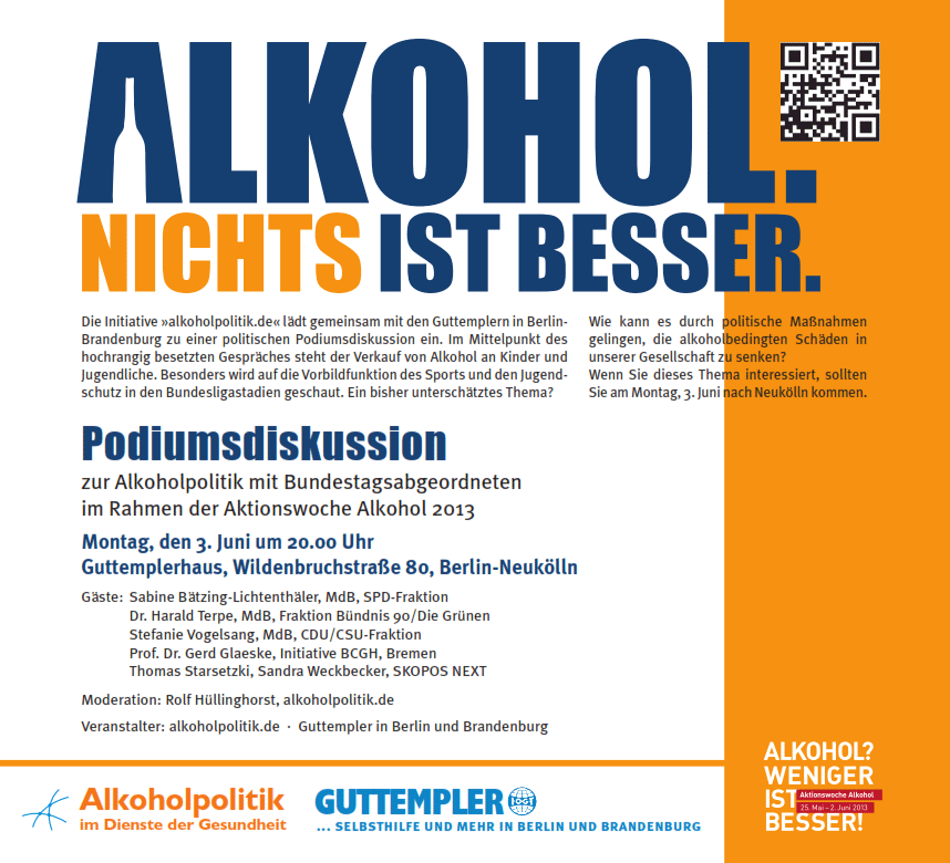 Alkohol. Nichts ist besser. Einladung zur Podiumsdiskussion